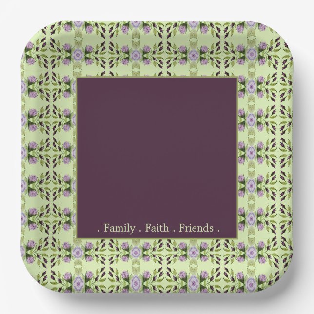 Lila Plum floral Gemustert Pappteller (Vorderseite)