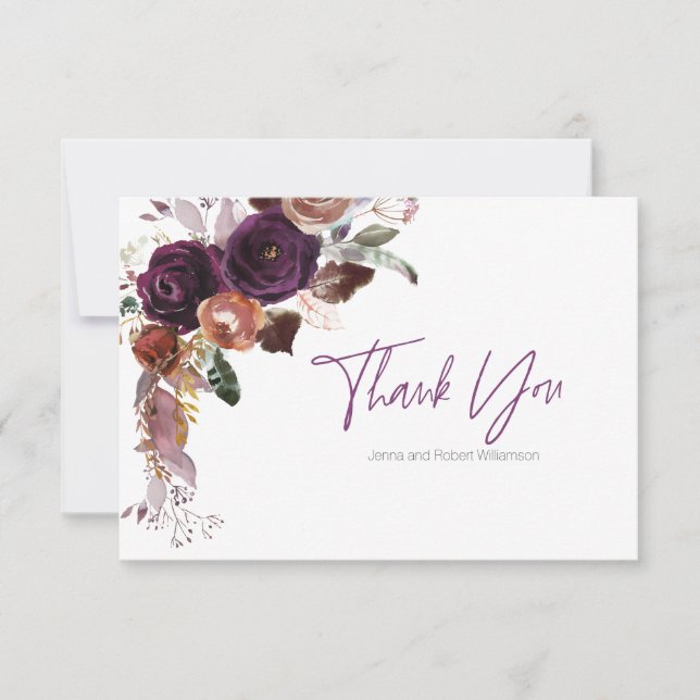 Lila Plum Floral Personalisiert Dankeschön Hinweis Dankeskarte (Vorderseite)