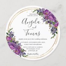 Lila Plum Floral Wedding Gold Glitzer Circle