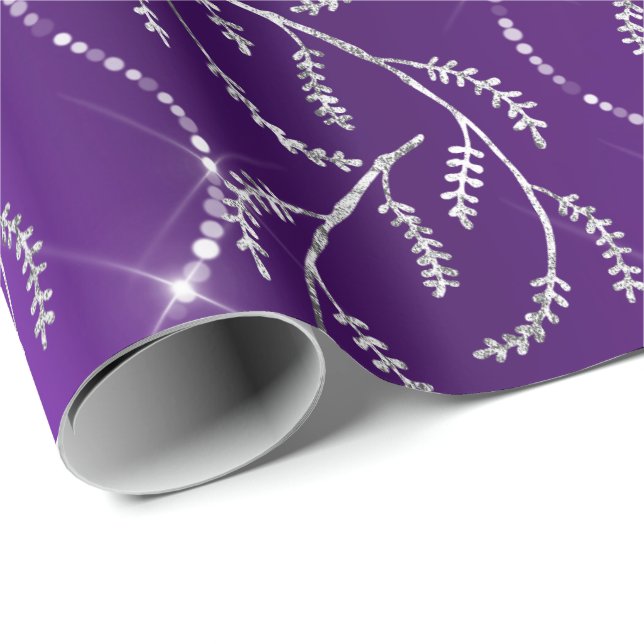 Lila Plum Funkelnd Laurel Silver Diamonds Geschenkpapier (Rolleneckpunkt)