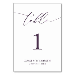 Lila Plum Minimalistisch Hochzeit   Benutzerdefini Tischnummer