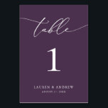 Lila Plum Minimalistisch Hochzeit | Event Custom Tischnummer<br><div class="desc">(**BITTE BEACHTEN SIE: Um zu bestellen,  passen Sie einfach Ihre Tischnummer (und Name/Datum) an und fügen Sie jede Nummer einzeln in Ihren Warenkorb ein. Dann Karo raus,  sobald du fertig bist.) Schön,  elegant,  modern und minimalistisch,  Tischnummer-Karte. Vollständig anpassbar mit Ihren Namen (oder Ereignisname) und Datum.</div>