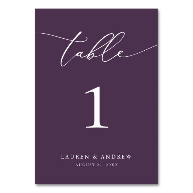 Lila Plum Minimalistisch Hochzeit | Event Custom Tischnummer (Vorderseite)