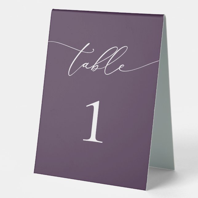 Lila Plum Minimalistisch Wedding Tischnummer Tischaufsteller (Vorderseite)
