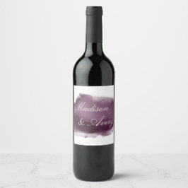 Lila Plum Moderne Wasserfarbe Romantische Hochzeit Weinetikett