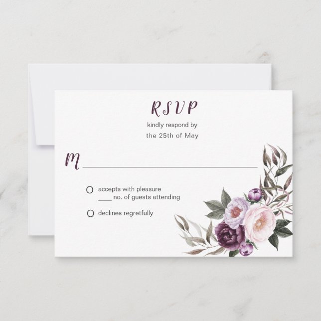 Lila Plum Pink Peonies Bouquet Greenery UAWG #2 RSVP Karte (Vorderseite)