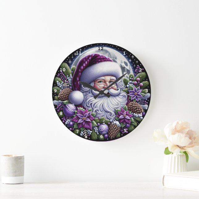 Lila Poinsettia Weihnachtsmauer verzaubern Große Wanduhr (Zuhause)