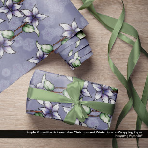 Lila Poinsettias & Snowflakes Weihnachten Geschenkpapier