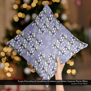 Lila Poinsettias & Snowflakes Weihnachten Kissen
