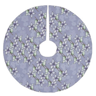 Lila Poinsettias & Snowflakes Weihnachten Polyester Weihnachtsbaumdecke