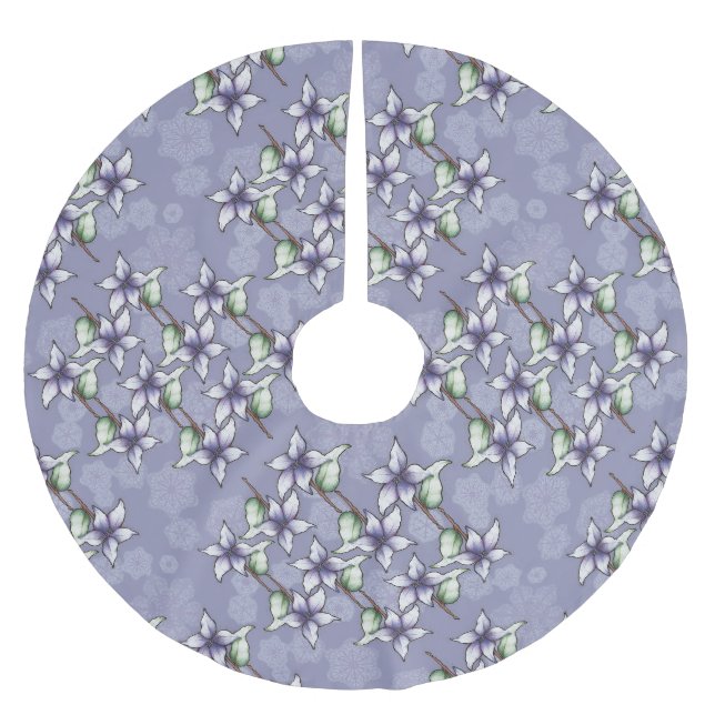 Lila Poinsettias & Snowflakes Weihnachten Polyester Weihnachtsbaumdecke (Vorderseite)