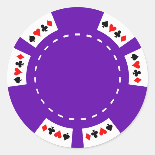 Lila Poker und Gaming-Chip Runder Aufkleber (Vorderseite)