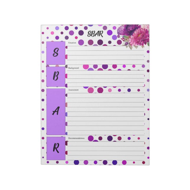 Lila Polka-Dosen (floral) _ SBAR Temp Notizblock (Rotiert)