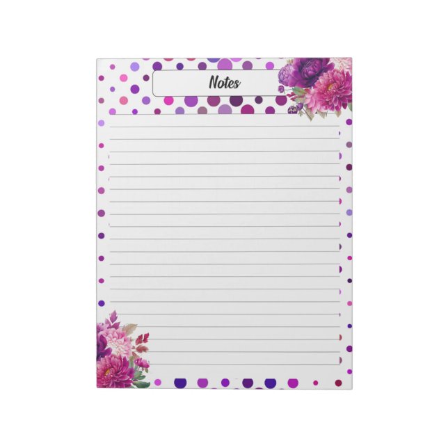 Lila Polka-Dosen (florale Polka) Notizblock (Rotiert)