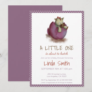 Lila Polka Dot Baby Girl Dinosaurier Hatching Einladung