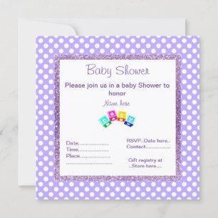 LILA POLKA DOT blockiert Glitzer BABY SHOWER Einladung