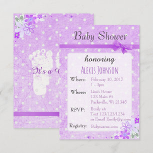 Lila Polka Dot Bow Girl Baby Shower Einladungen