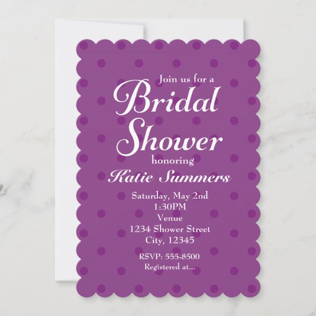 Lila Polka Dot BRIDAL SHOWER Einladung (Vorderseite)