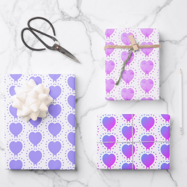 Lila Polka Dot Heart Abstrakter Besondere Anlass Geschenkpapier Set (Vorderseite)