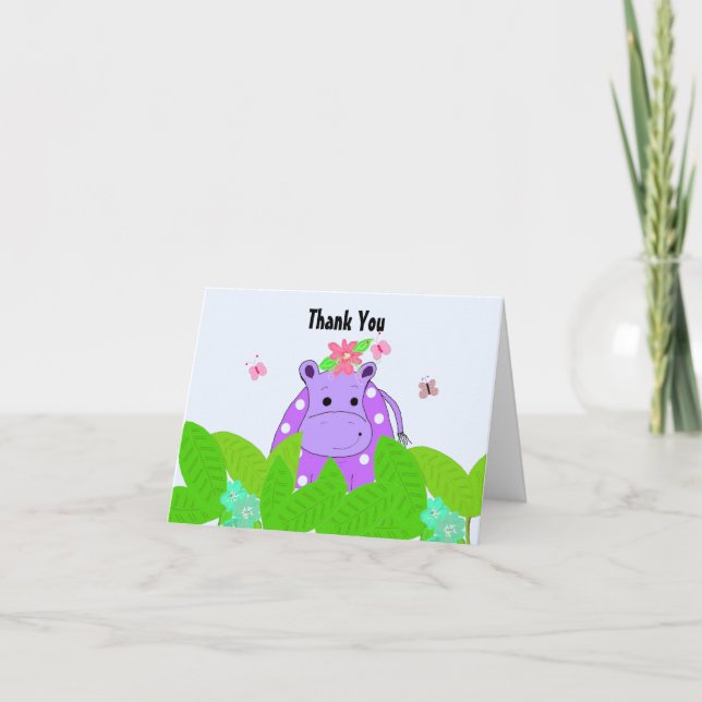 Lila Polka Dot Hippo Vielen Dank Dankeskarte (Vorderseite)