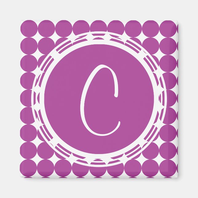 Lila Polka Dot Monogramm Magnet (Vorne)