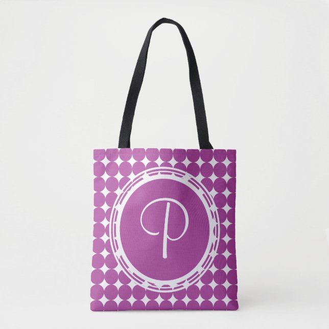 Lila Polka Dot Monogramm Tasche (Vorderseite)