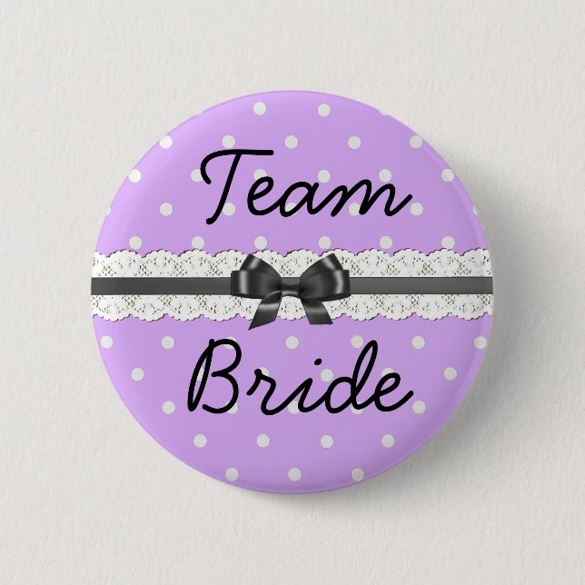 Lila Polka Dot Team Bride Junggeselinnen-Abschied Button (Vorderseite)