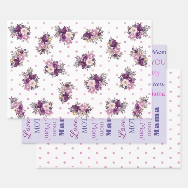 Lila Polka Dots Blume und Muttersprache Kunst Geschenkpapier Set (Set)
