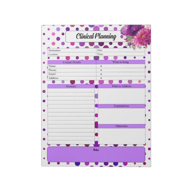 Lila Polka Dots _ Klinische Planung Notizblock (Rotiert)
