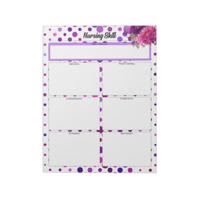 Lila Polka Dots_ Pflegefähigkeiten Notizblock (Rotiert)