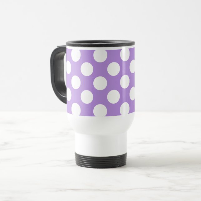 Lila Polka Dots, Polka Dot Pattern, Dots, Dotter Reisebecher (Vorderseite Links)