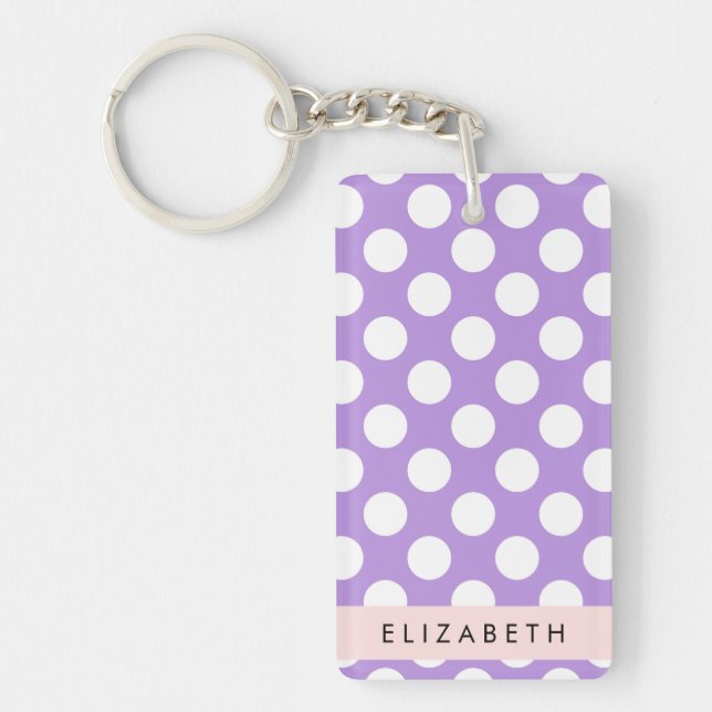 Lila Polka Dots, Polka Dot Pattern, Ihr Name Schlüsselanhänger (Vorderseite)