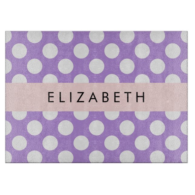 Lila Polka Dots, Polka Dot Pattern, Ihr Name Schneidebrett (Vorderseite)