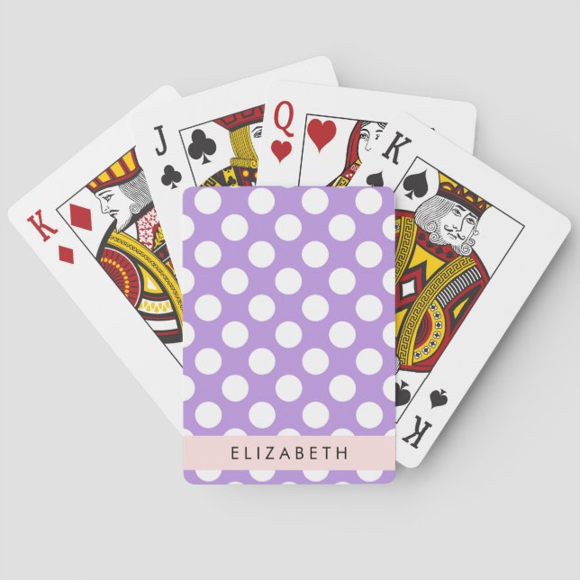 Lila Polka Dots, Polka Dot Pattern, Ihr Name Spielkarten (Rückseite)