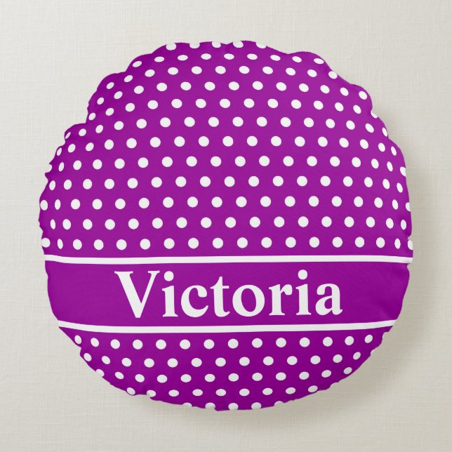 Lila Polka Dots Rundes Kissen (Vorderseite)