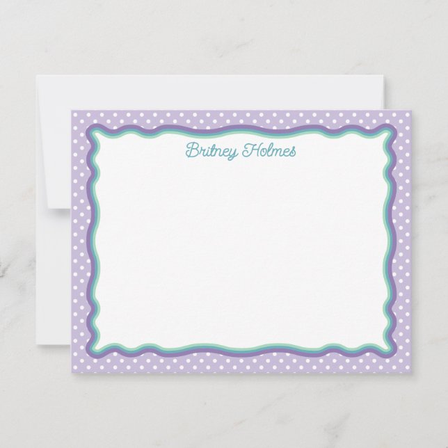 Lila Polka Dots und Wavy Frame Add Name Mitteilungskarte (Vorderseite)