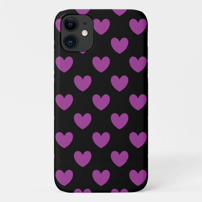 Lila Polka-Herzen auf schwarz Case-Mate iPhone Hülle (Rückseite)