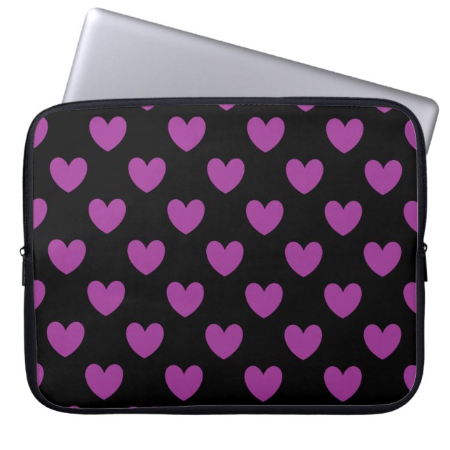 Lila Polka-Herzen auf schwarz Laptopschutzhülle (Vorderseite)