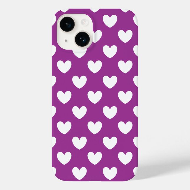 Lila Polka-Herzen Case-Mate iPhone 14 Hülle (Rückseite)