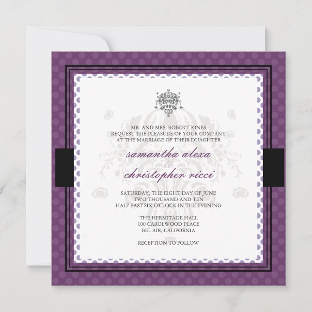 Lila Polka Punkte Hochzeitseinladungen/lila Einladung (Vorderseite)