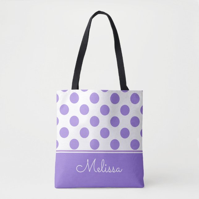 Lila Polka-Punkte| Personalisiert Tasche (Vorderseite)