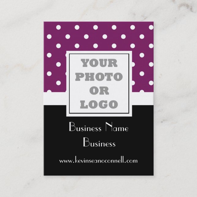 Lila Polkapunkt-Fotologo Visitenkarte (Vorderseite)
