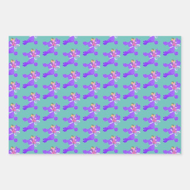 Lila Poodle Geschenkpapier Set (Vorderseite)