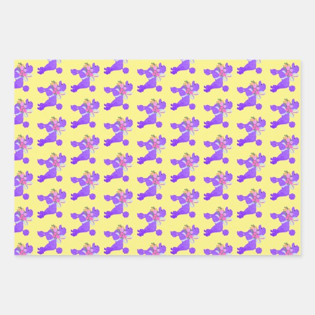 Lila Poodle Geschenkpapier Set (Vorderseite)