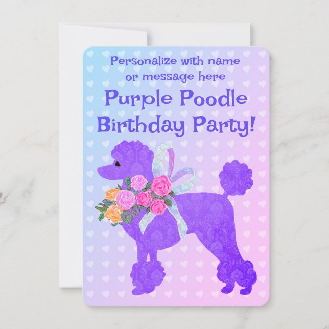 Lila Poodle Girls Geburtstagsbeispiel Einladung (Vorderseite)