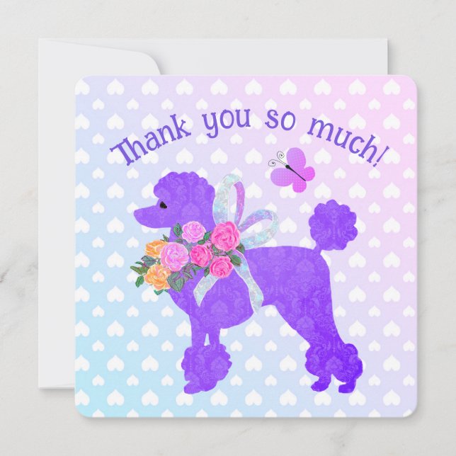 Lila Poodle Girls Personalisiert Danke Einladung (Vorderseite)