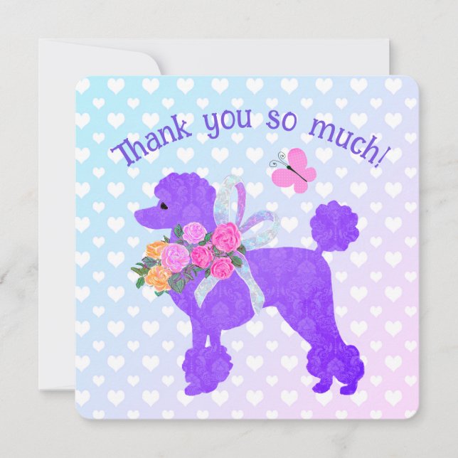 Lila Poodle Girls Vielen Dank Einladung (Vorderseite)