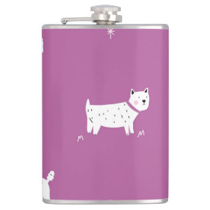 Lila Poodle: monochromes Retro-Muster Flachmann