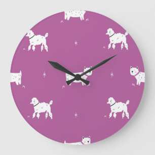 Lila Poodle: monochromes Retro-Muster Große Wanduhr