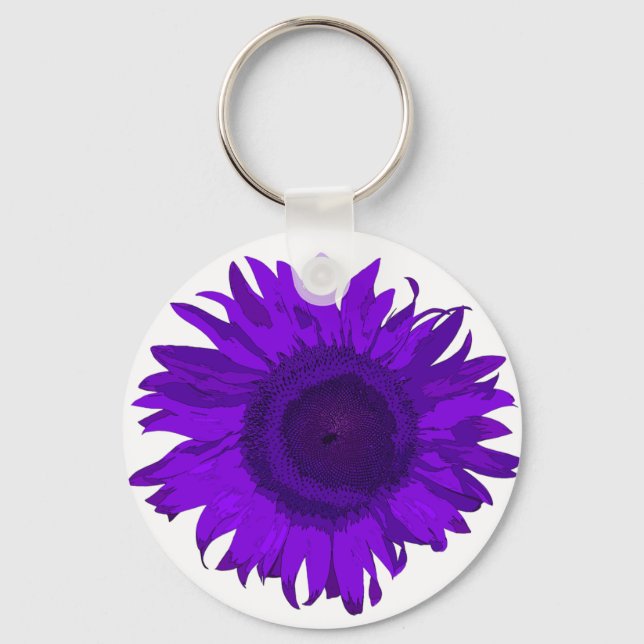 Lila Pop Art Sonnenblumen Schlüsselanhänger (Vorderseite)